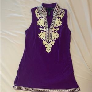 INC Stunning colors embroidery purple and ivory top